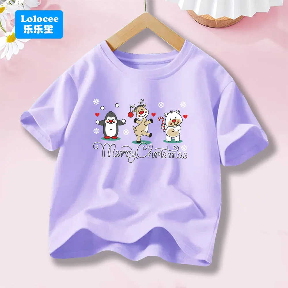 Fashion Cute Chritmas Animal Graphic Tee Shirt Merry Christmas Kids T Shirt New Girls Xmas T-shirt Tops SDDW1