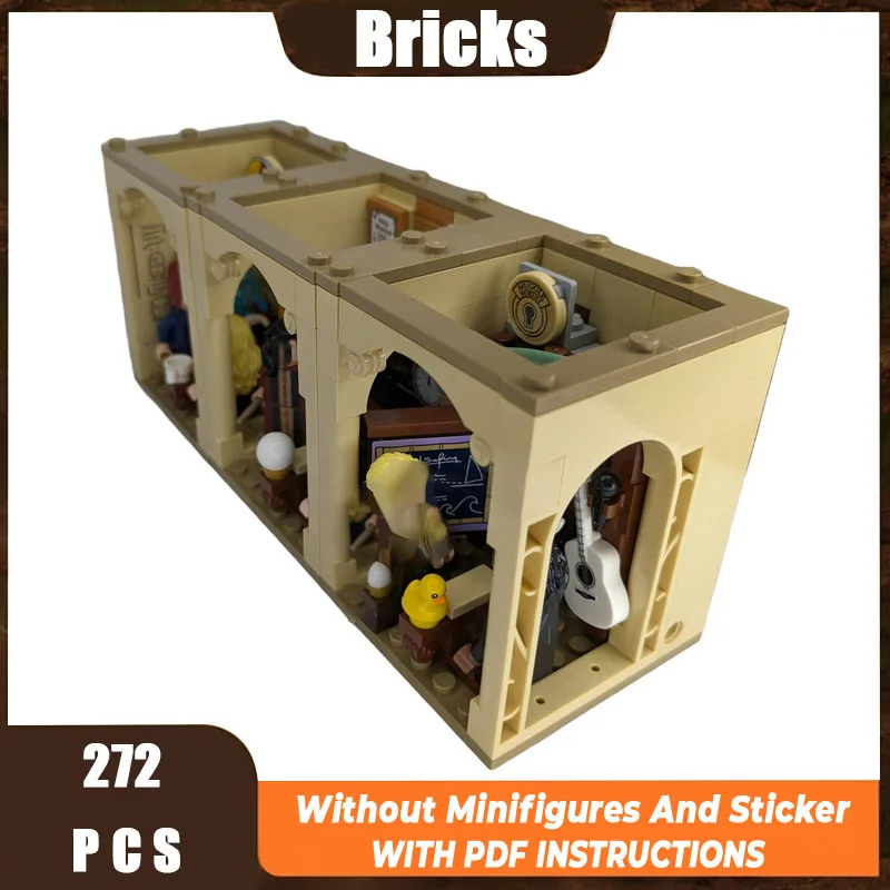 Modulares Schloss für Büro, Wohnheim, Haus, Küche, Bibliothek, Modellbausteine, MOC, Raum der Anforderung, Architektur-Sammlungsspielzeug