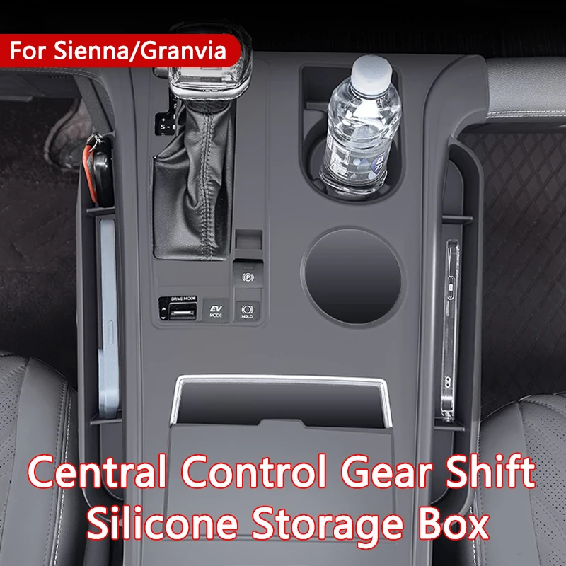 Car Gear Shift Panel Mat With Storage Box Silicone Central Console Gear Shift Pad Anti-slip Trim For Toyota Sienna Granvia 21-23