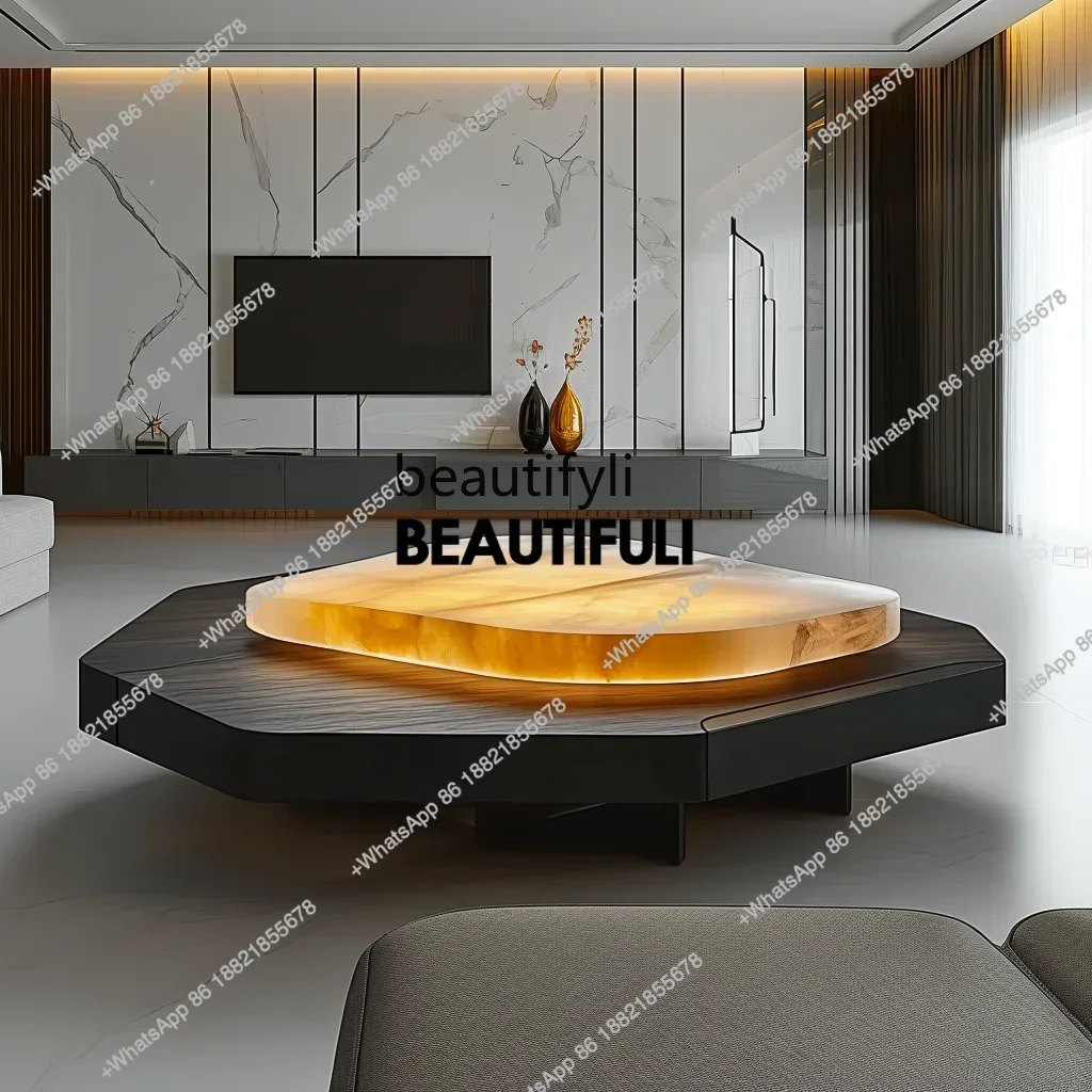 ss 8617 Modern simple wood luminous coffee table luxury stone square marble luxury, apartment tea table