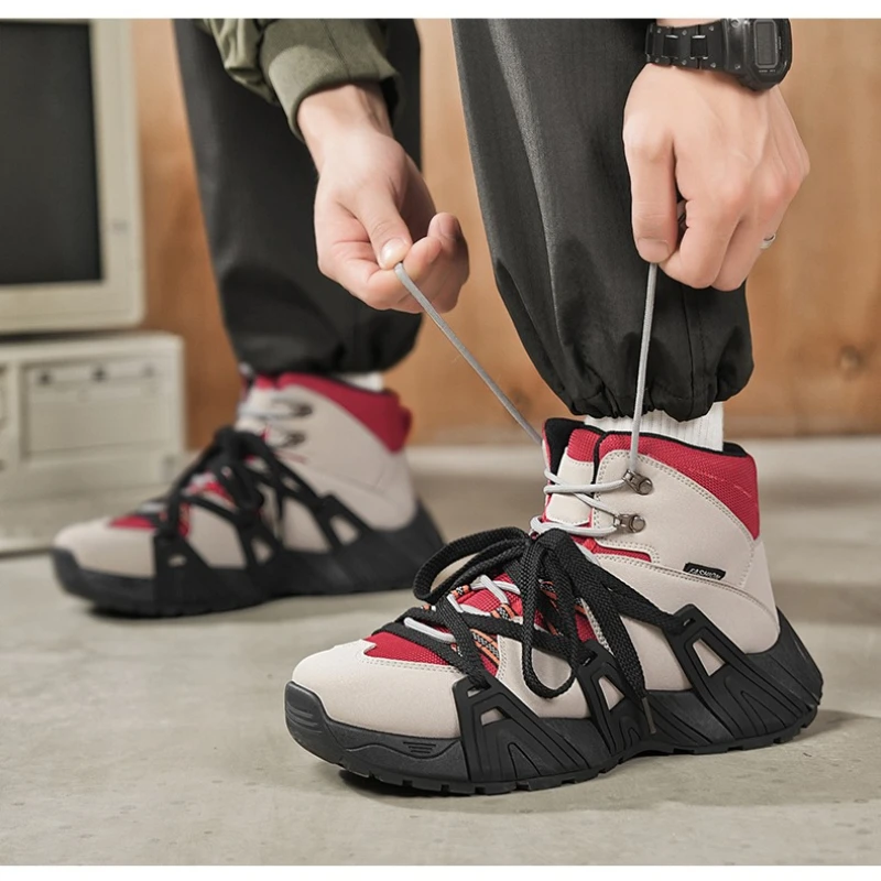 

Четырехсезонные модные высококачественные и дышащие высокие походные ботинки на плоской подошве с цветными блоками, новые высококачественные уличные походные ботинки на шнуровке