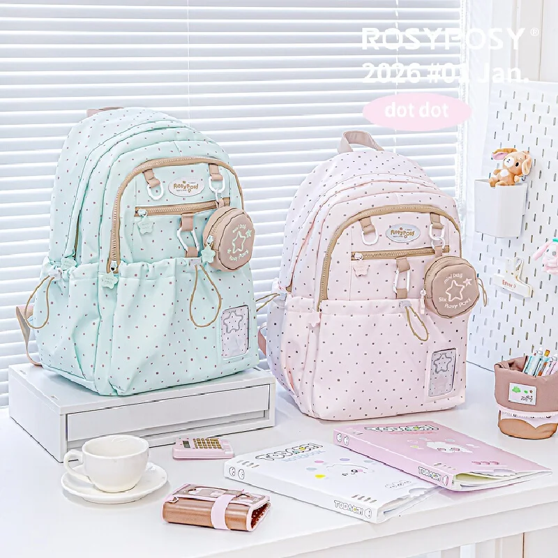 new-rosyposy-dot-backpack-large-capacity-slim-lightweight-niche-high-grade-daily-commute-school-travel-bag-for-students