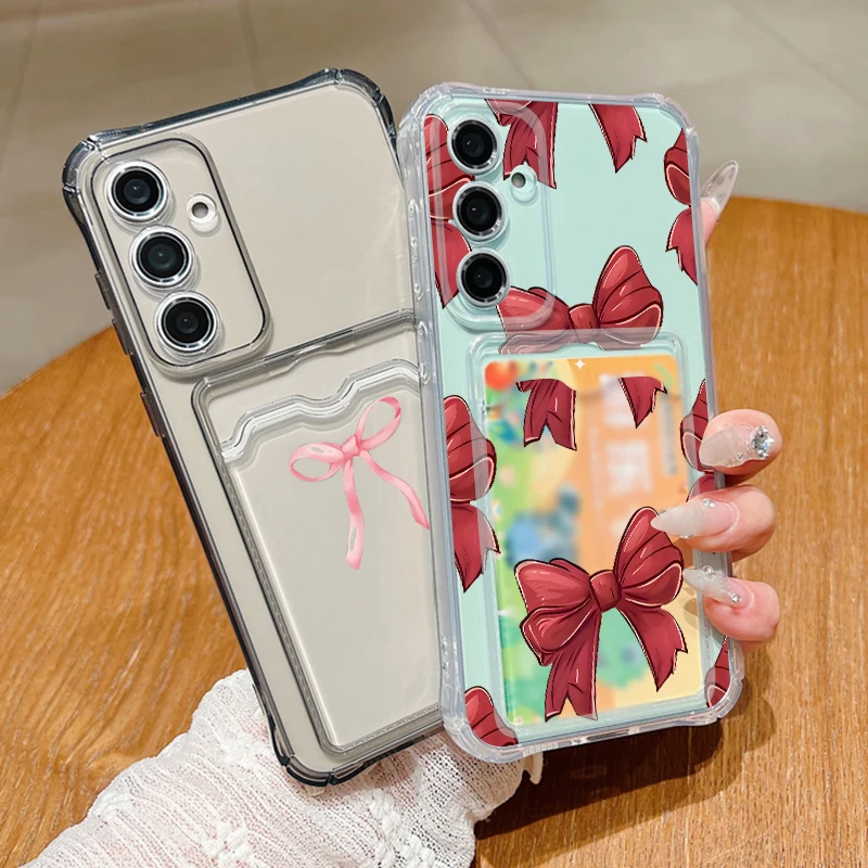 Bowknots Print Case For Samsung A57 A37 A17 A56 A36 A16 A55 A35 A15 A54 5G S21 FE S22 S23 S24 S25 Plus S26 Ultra Card Slot Cover