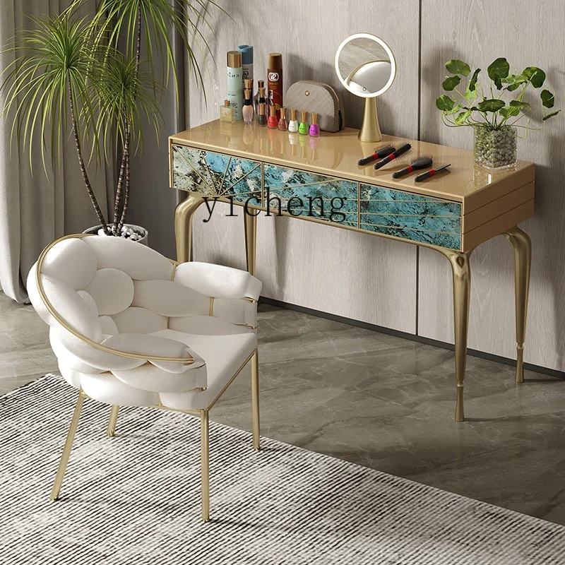 Light Luxury Dressing Table Bedroom Green Luxury Stone Makeup Computer Integrated Table High Sense Makeup Table
