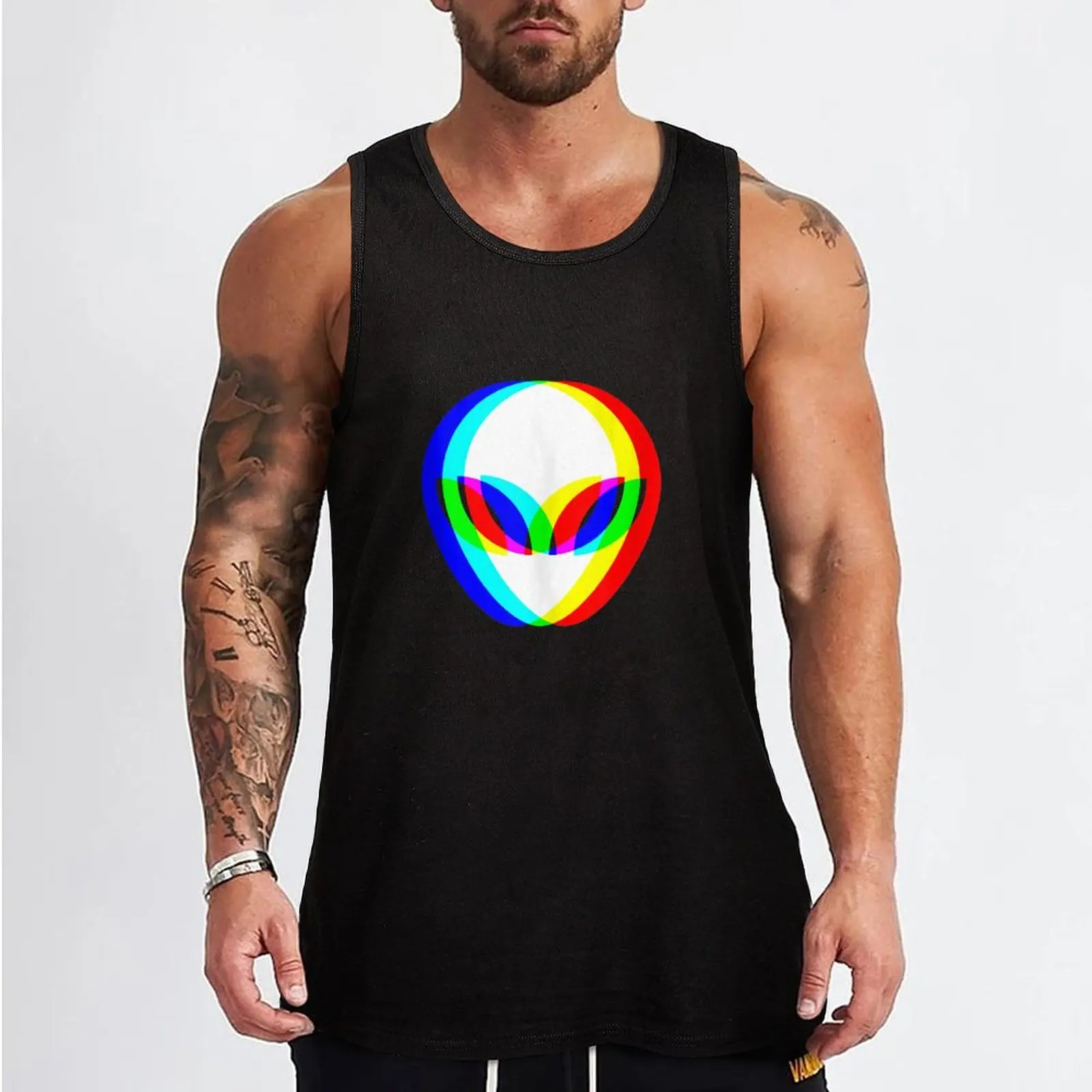 Alien Head Trippy Vaporwave Techno Rave EDM Music Festival Tank Top fitness gym men