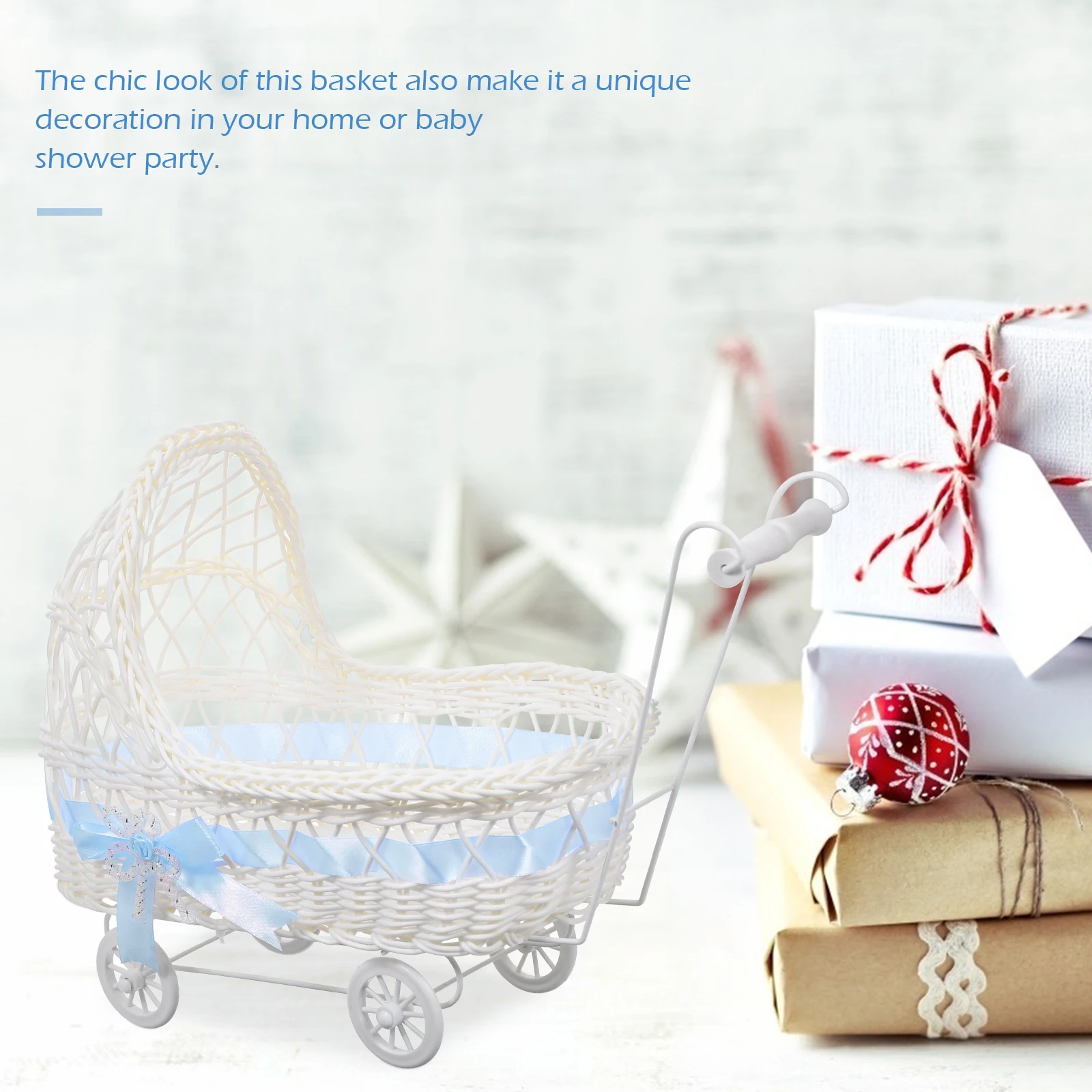 

Imitation Rattan Stroller Flower Basket Woven Baby Shower Small Decoration Cute Baskets for Pp Shopping Candy