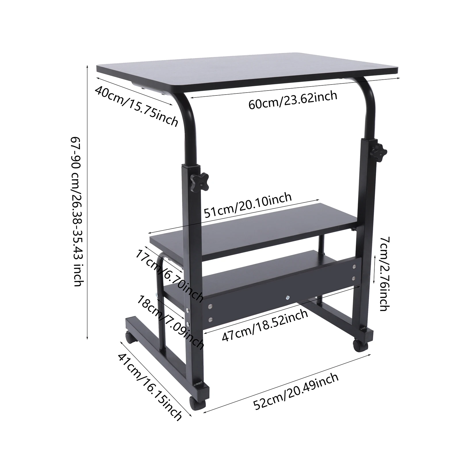 Mobile Adjustable Bedside Table Mobile Laptop Table w/ Wheels Space-saving Portable Mobile Laptop Table Liftable Computer/Office
