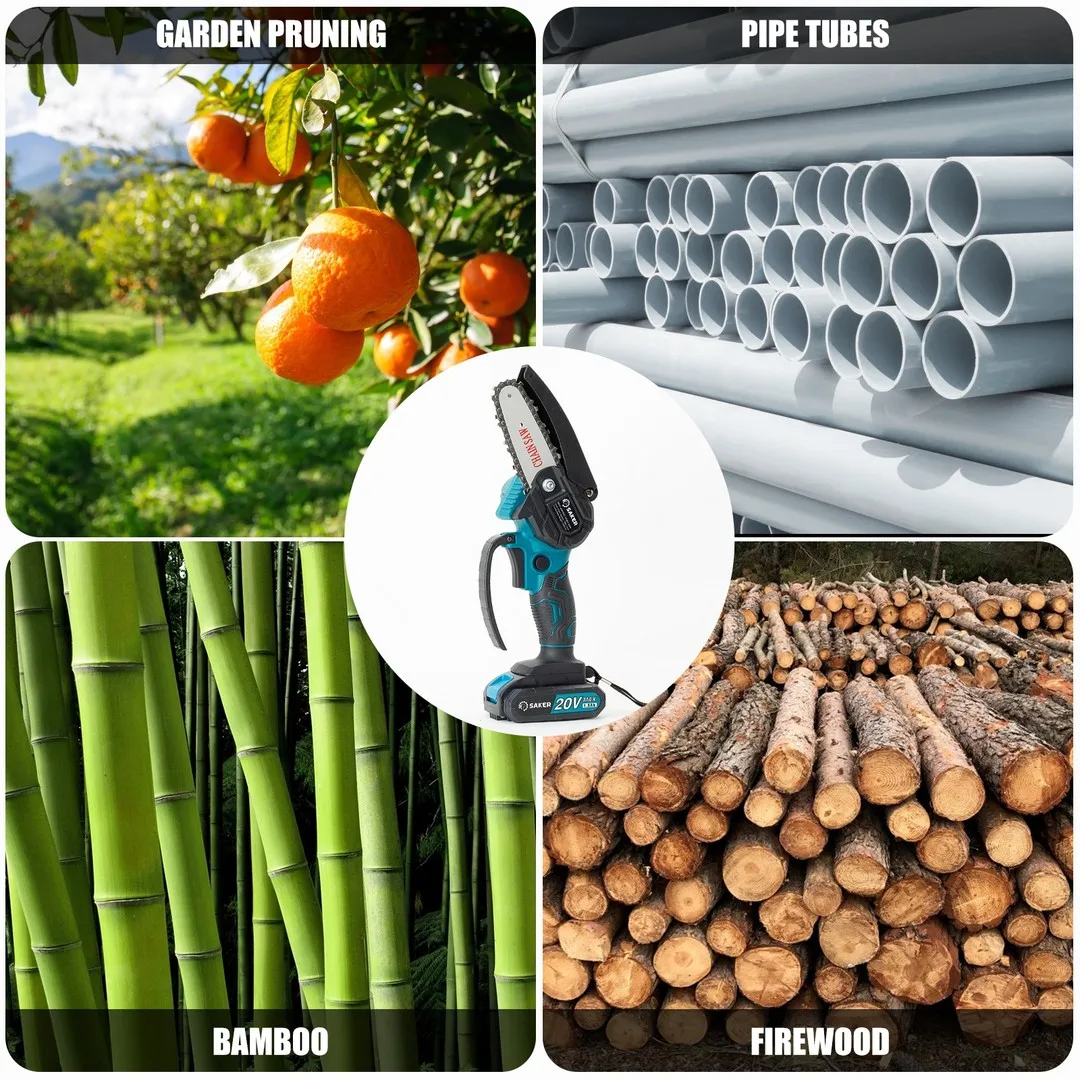 Saker 4 Inch Mini Electric Chain Saw Portable Cordless Handheld Pruning Shears Tree Courtyard Garden Woodworking Tool W/Battery