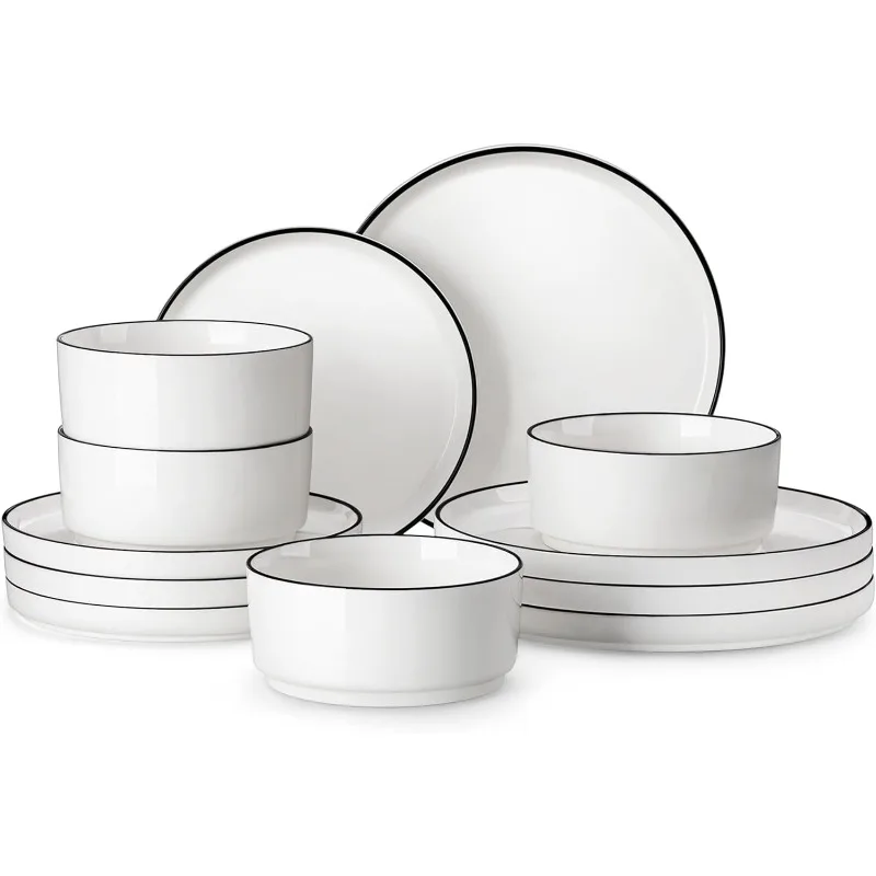 12 Pieces Porcelain Dinnerware Set, Dish Set for 4, Premium Plates and Bowls Sets, Chip and Scratch Resistant Dishware