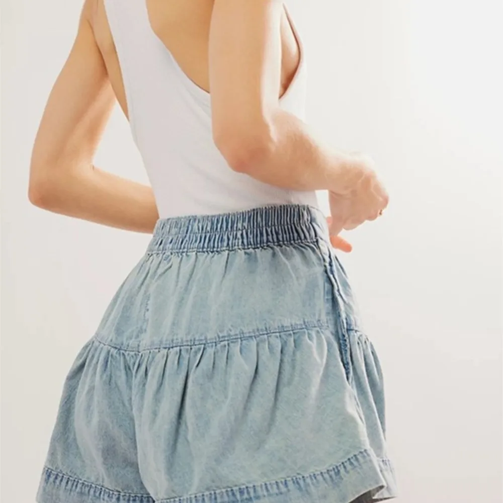 الصيف النساء الجينز أنيقة غسلها الدنيم السراويل عالية الخصر فضفاض الكشكشة التنقل بلون ألف خط زر الديكور كل مباراة