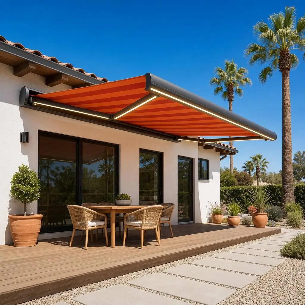 Household Entrance Rainproof and UV Protection Awning Equipped with LED Lights Electric Canopy Modern Outdoor Patio Sunshade
