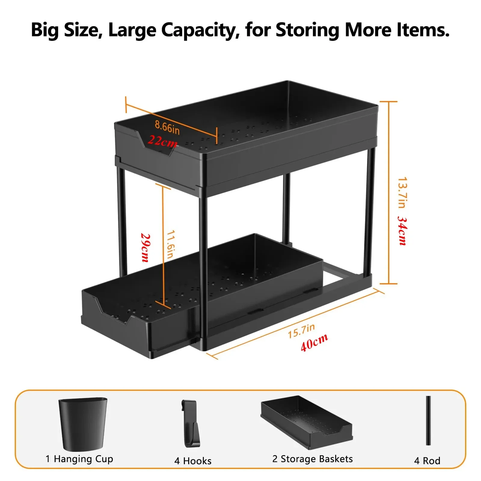 2-Tier Under-Sink Organization and Storage Kitchen Organizer with Dual Sliding Cabinet Drawers Multi-Purpose Storage Rack