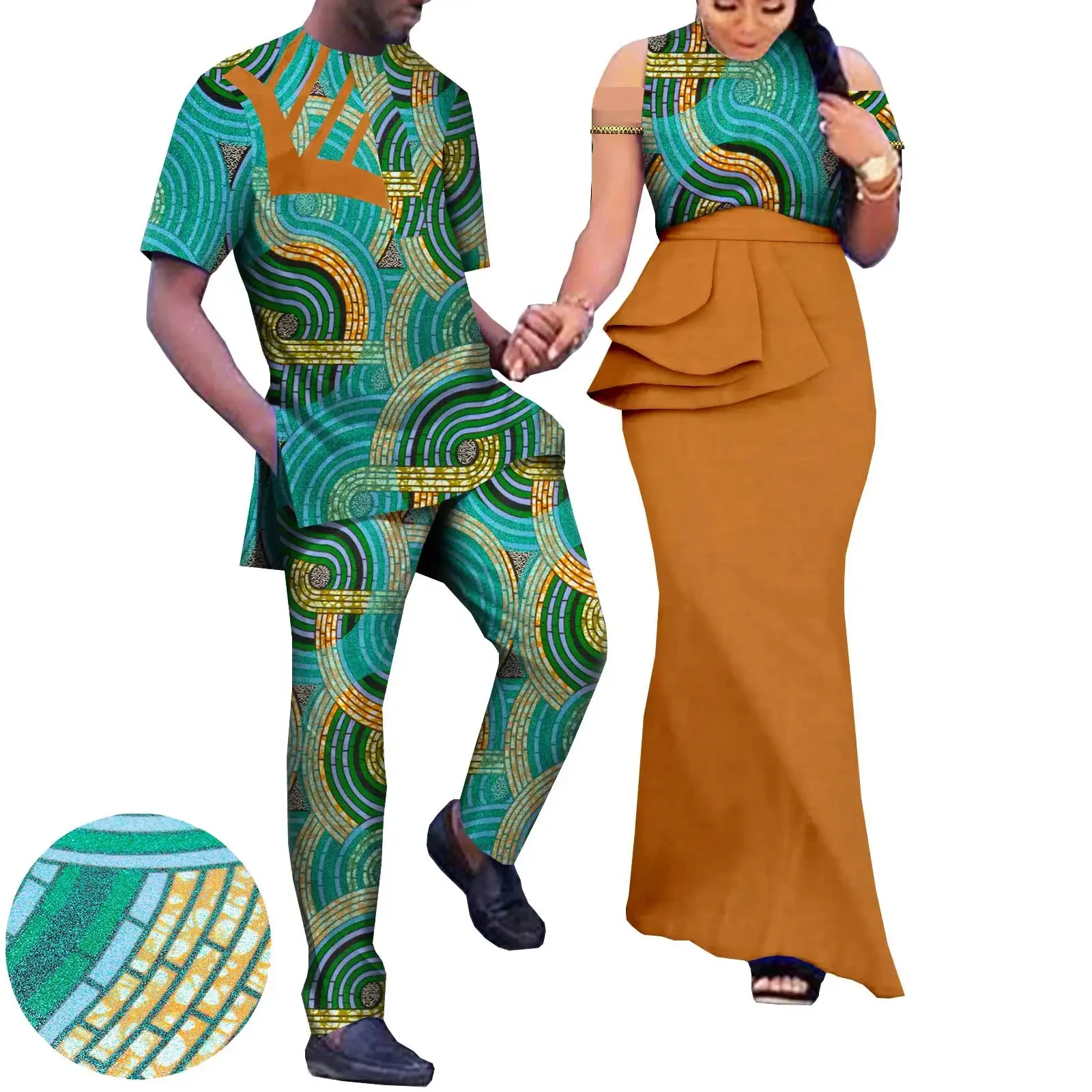 Roupas de casal africano de alta qualidade, vestidos de festa para mulheres, homens, estampa, robe, camisa com calças, conjuntos de roupas de casamento