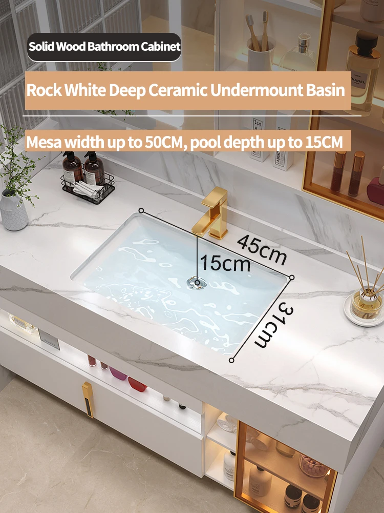 

Slate Bathroom Cabinet New Light Luxury Intelligent Induction Double Washbasin Full Sets Solid Wood Furniture Custom Wash Table