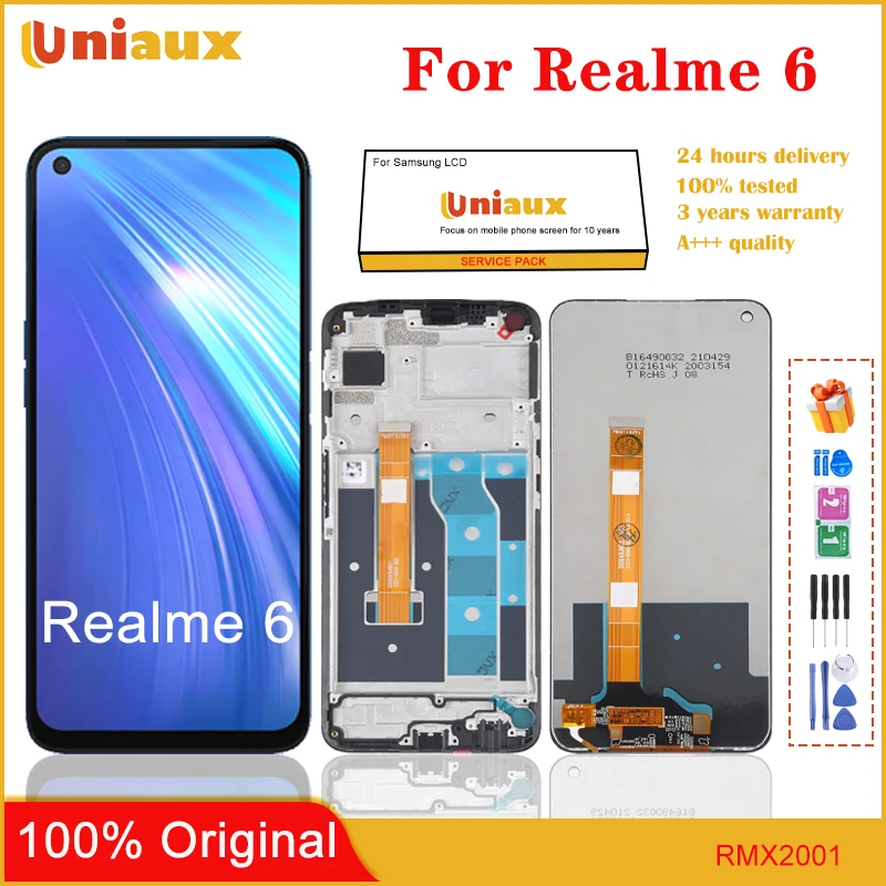 

Для Realme 6, ЖК-экран мобильного телефона в сборе, замена сенсорной ЖК-панели