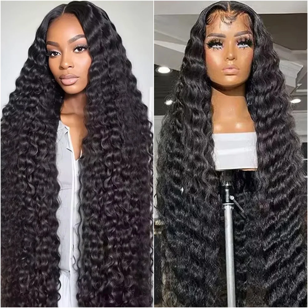 38 بوصة موجة عميقة أمامي الدانتيل الباروكة 13x4 13x6 HD الدانتيل شعر مستعار أمامي 100% شعر الإنسان 200% الكثافة الأسود موجة عميقة شعر بشري مجعد شعر مستعار