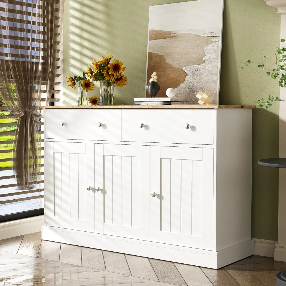 Meuble de salon PINGGO avec texture gravée, buffet à grand rangement pour la décoration intérieure