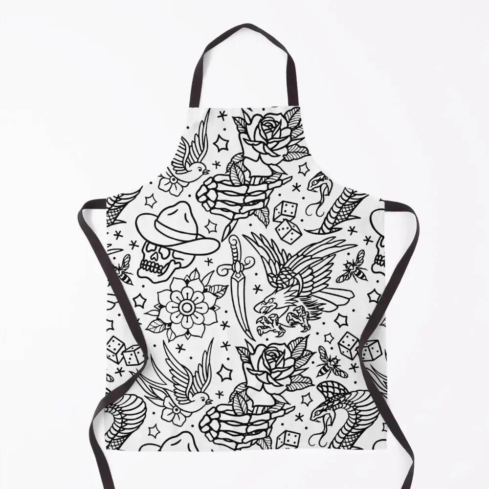 American Traditional Tattoo Flash Print Variant Apron Men'ss Kitchens For Men Apron