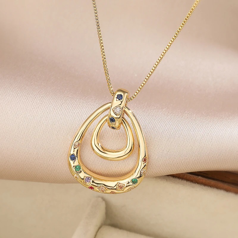 GANPUP Exquisiter Runder Bunter Zirkonia-Anhänger Halskette für Damen, Modische Schlüsselbeinkette, Choker-Schmuck, Geschenk – Detail 8