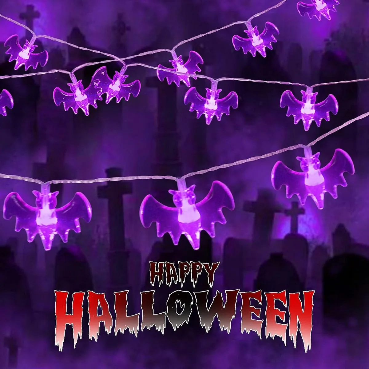 1PC 10/20/30 LED Purple Bat String Lights Battery Operated Outdoor Waterproof Hanging Decorative Lamp Suitable For Party Decor