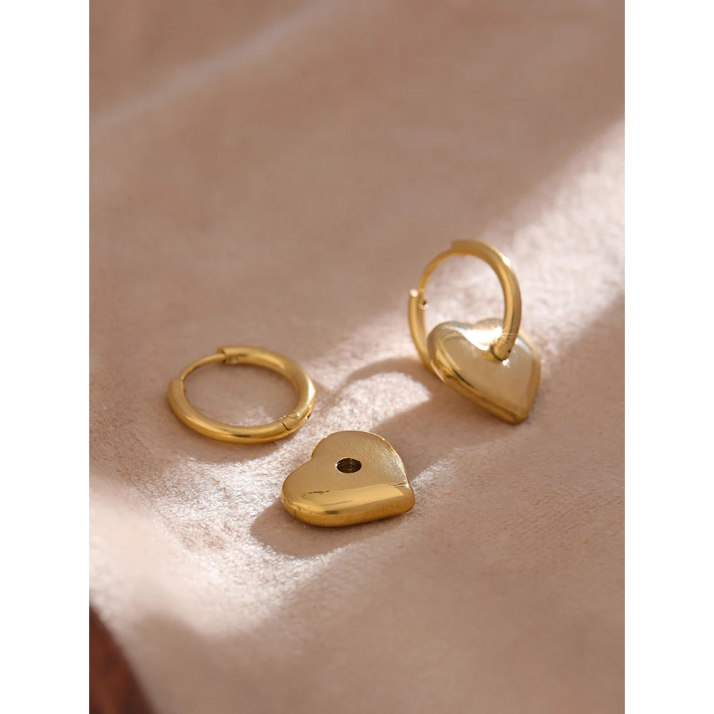 Yhpup Stainless Steel Heart Huggie Earrings for Women Fashion Metal Golden 18 K Hoop Temperament бижутерия для женщин Gift