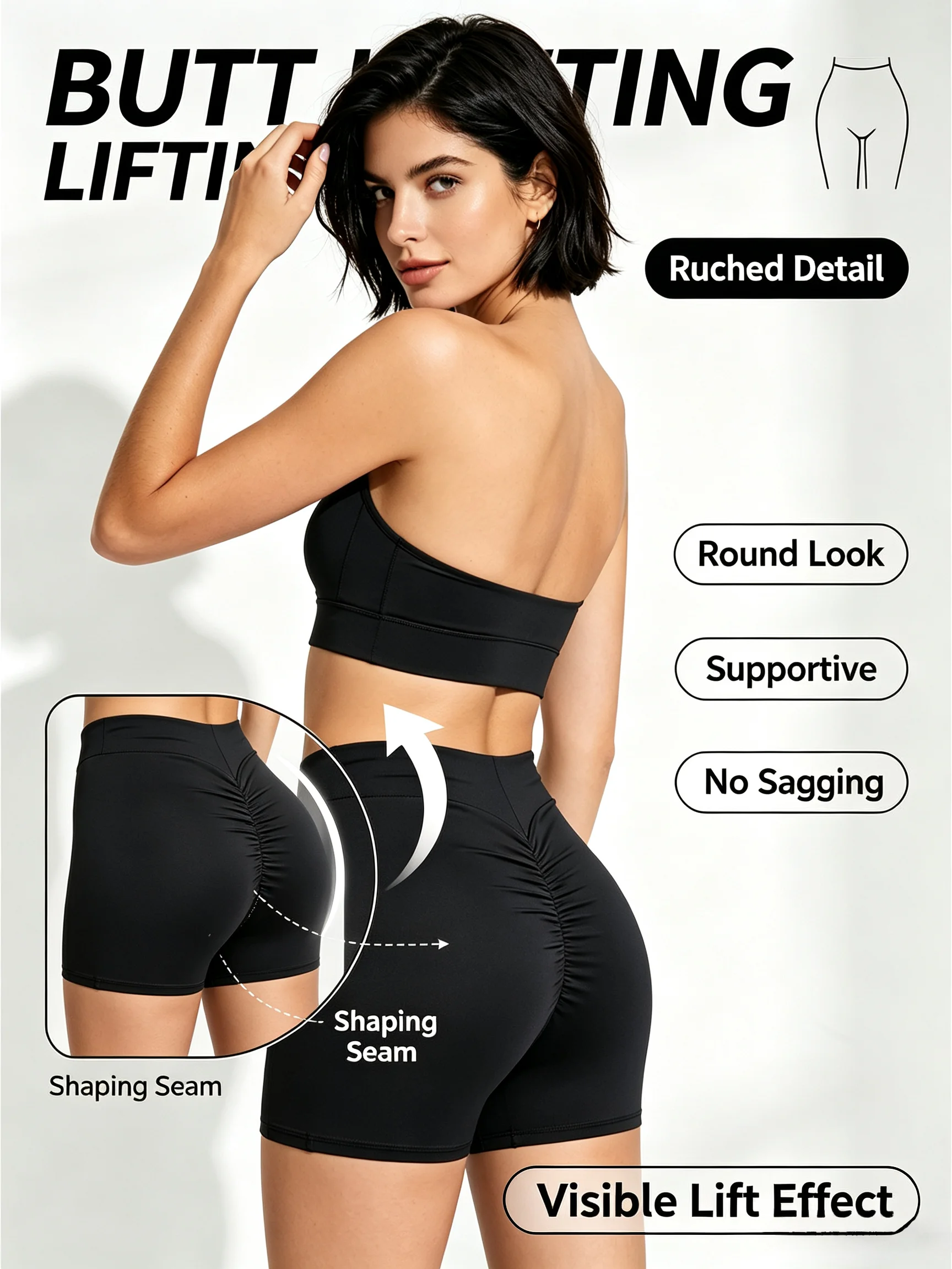 High-Waist Butt-Lifting Yoga Shorts No-Gap Workout Sporty Three-Quarter Length Pants Tummy-Control Seamless Fitness Trousers