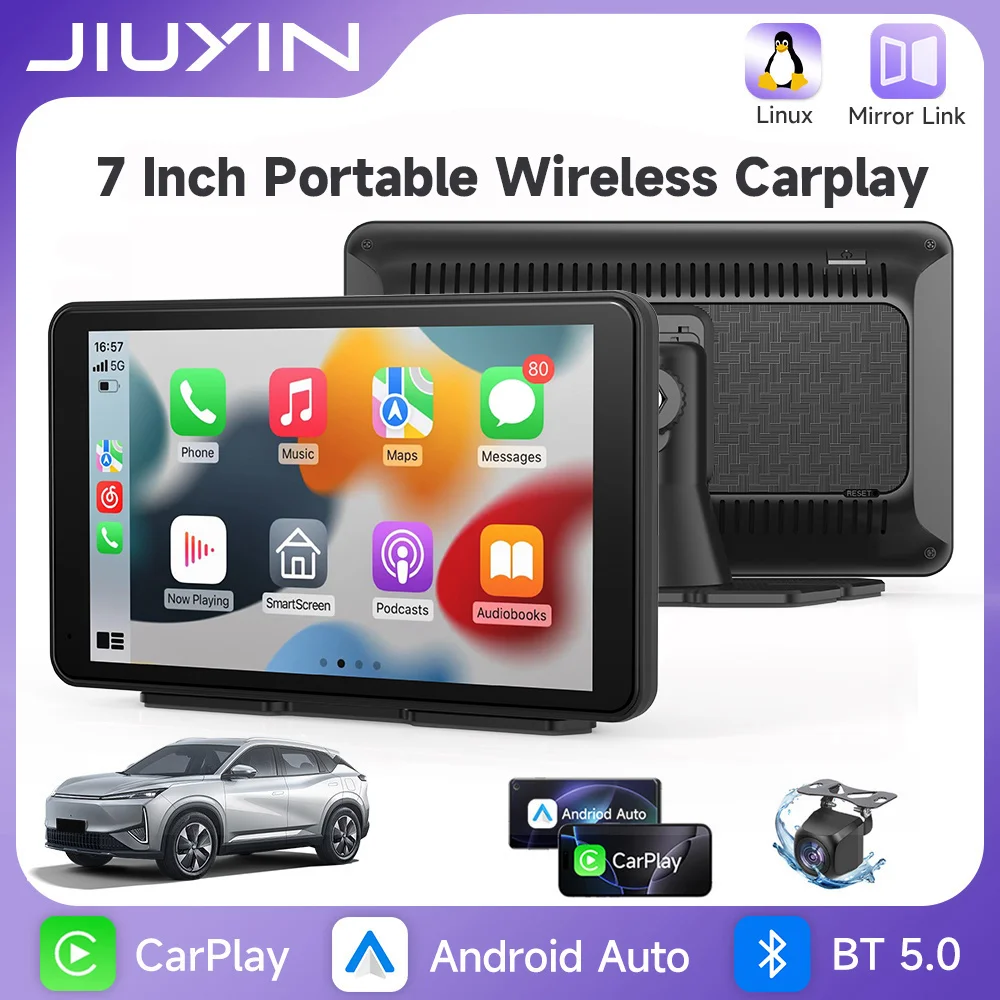 

Автомагнитола JIUYIN 7 дюймов с универсальным поддержкой CarPlay и Android Auto, мультимедийный видеоплеер с IPS сенсорным экраном, AUX, USB и камерой заднего вида
