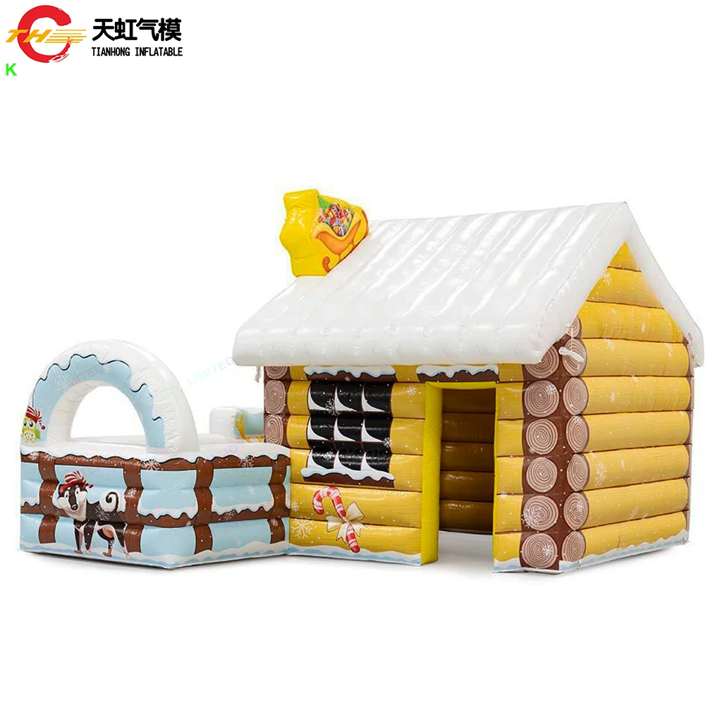 2025 Nuovo design Gonfiabile Casa di Natale 5x4m/7x5m Gonda di Babbo Natale gonfiabile con recinzione da giardino