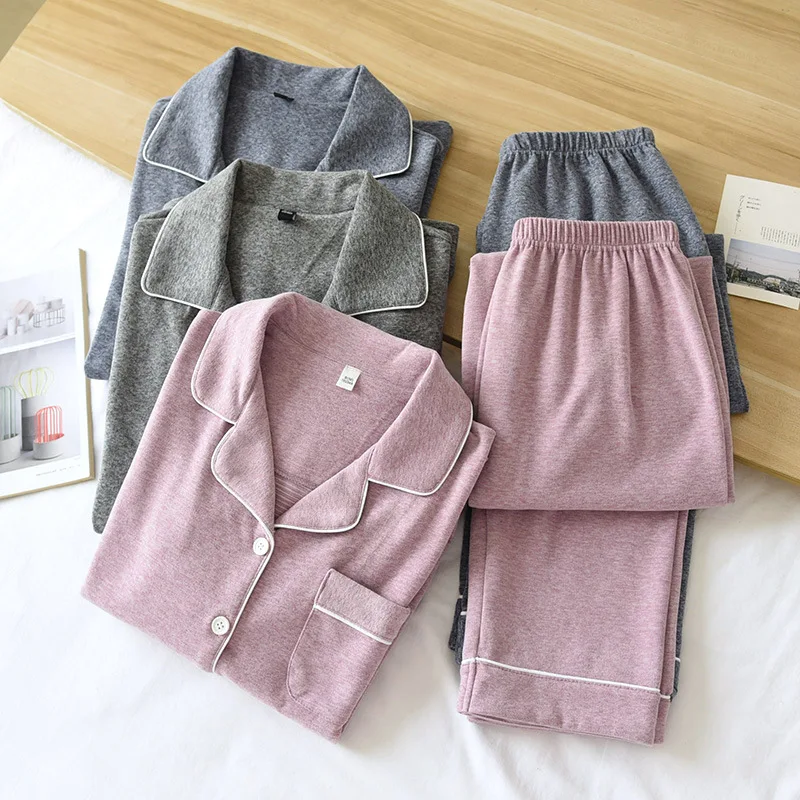 Cotton Sleepwear Couples Cardigan Men Pijamas Women Pajamas Set Sleep Shirt Pant Nightwear