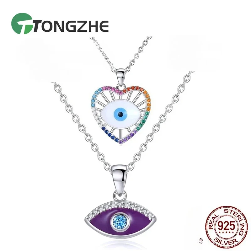 

TOONGZHE Evil Eye 925 Sterling Silver Necklace Pendant Choker For Women Turkish Neck Accessories Friendship Jewelry Lucky Gift