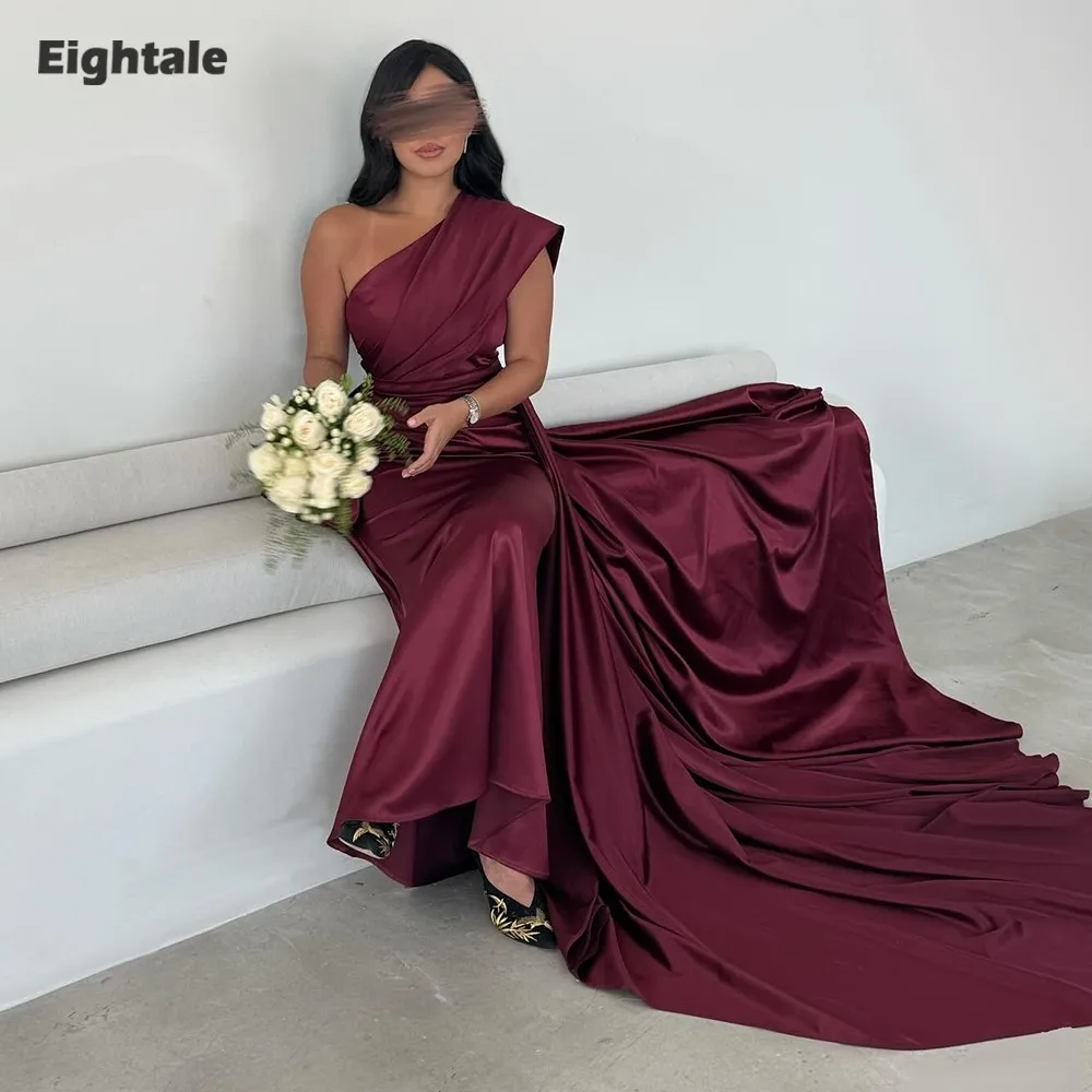 

Eightale Satin Evening Dress One Shoulder Customized Arabic Mermaid Prom Wedding Party Gown Vestidos De Gala