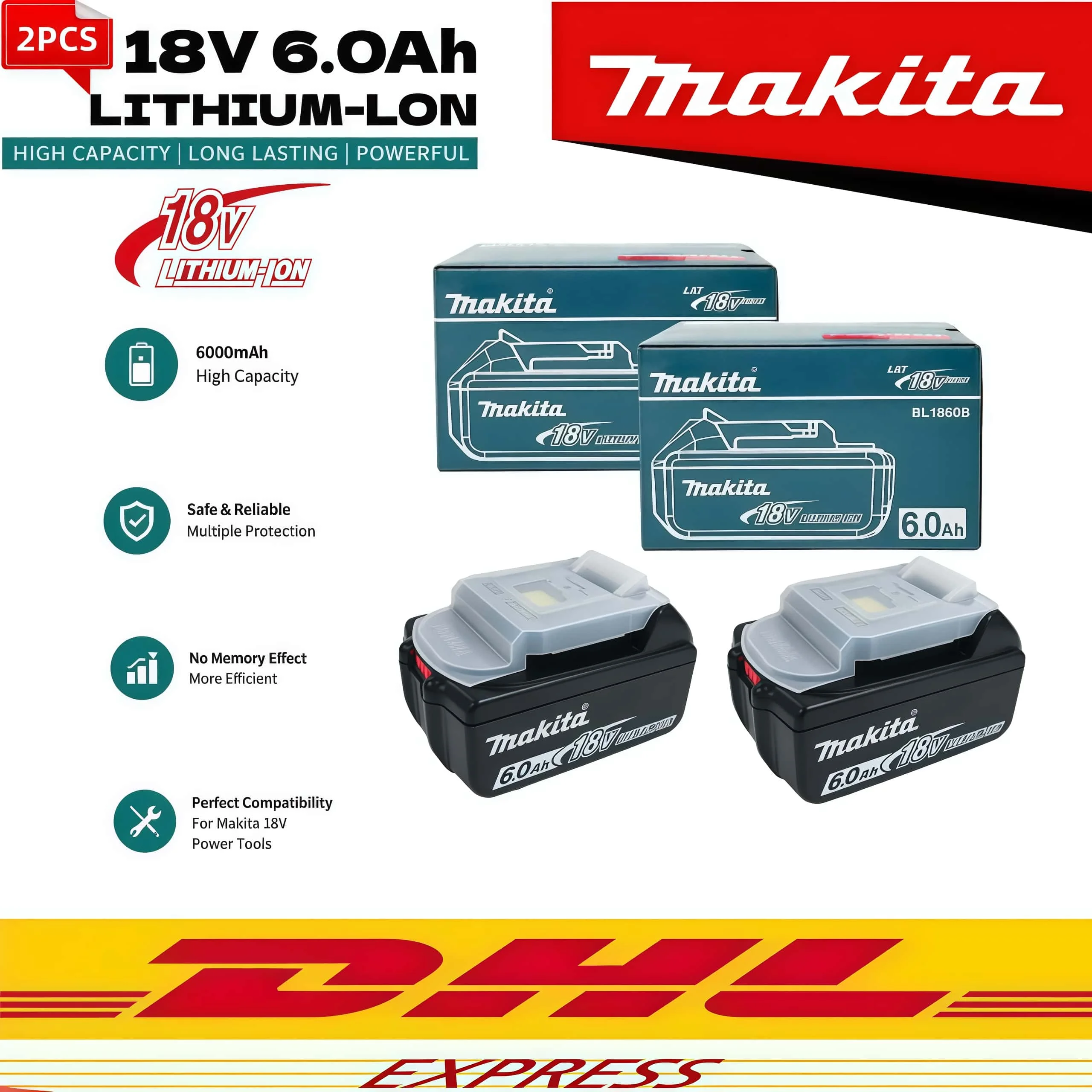 Genuine 6AH Makita BL1860B 6Ah Battery Power Tools Li-ion Replacement LXT BL1850 BL1840 for 18V Screwdriver with BMS 18V Battery image 3