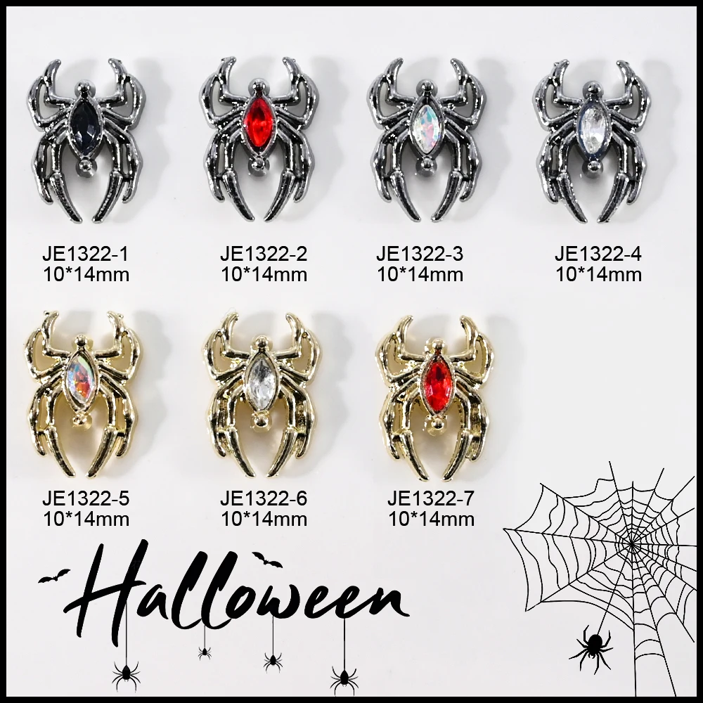 10 SZT. Ozdoby do paznokci 3D w kształcie pająka z metalu, punkowe, vintage, zwierzęcy pająk, kryształowe cyrkonie, dekoracje do manicure DIY na Halloween