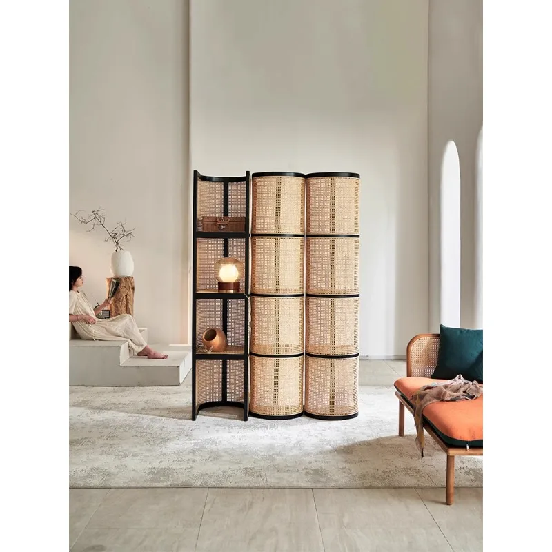 Nordic rattan storage  quiet wind partition, floor to ceiling corner cabinet, indoor household multi-layer storage rack