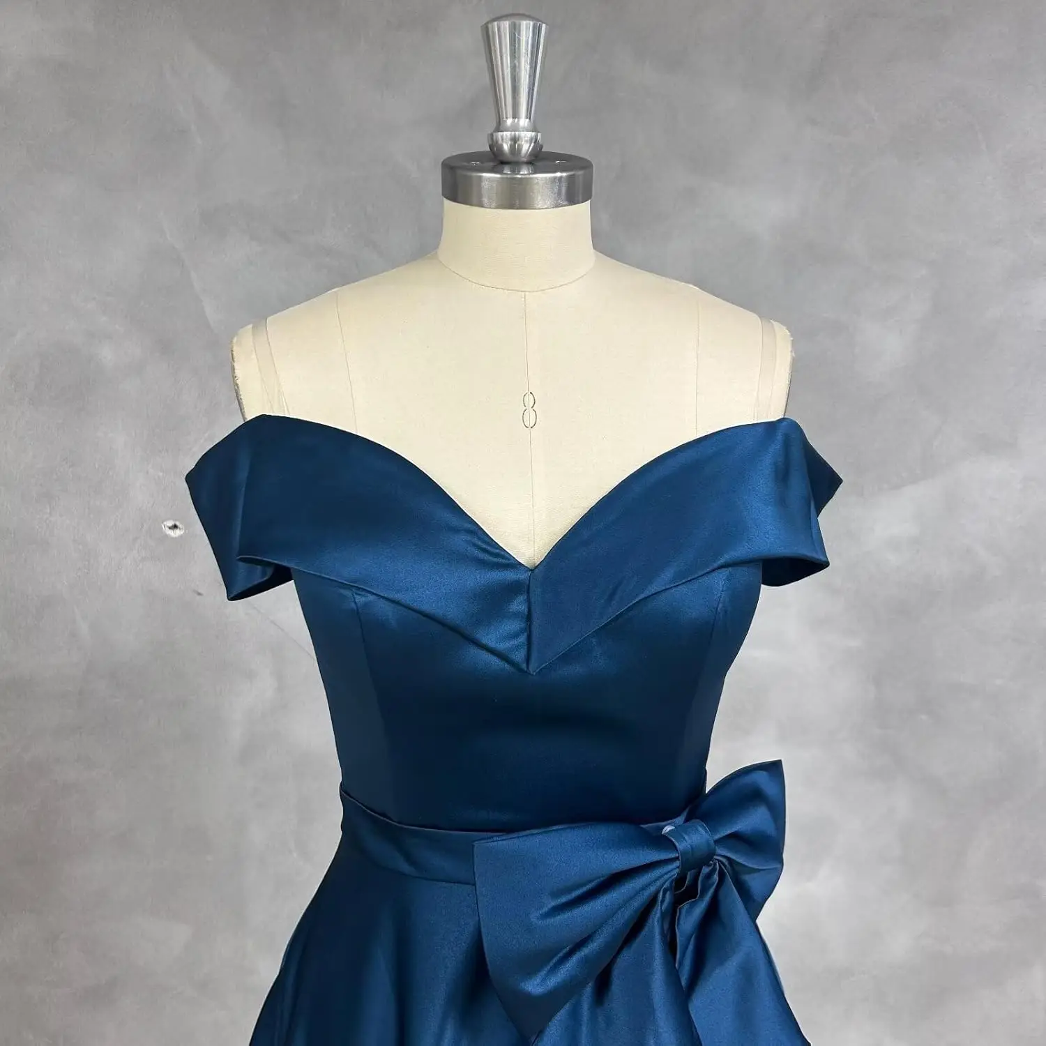 Robes mère de la mariée en satin, épaules dénudées, avec nœud, pour mariage, longueur thé, robe de soirée formelle avec poches