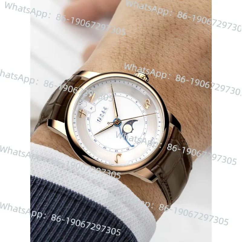 

Оригинальные часы в китайском стиле, мужские механические часы, автоматические китайские часы с календарем фаз луны, стальной ремень, водонепроницаемые мужские часы