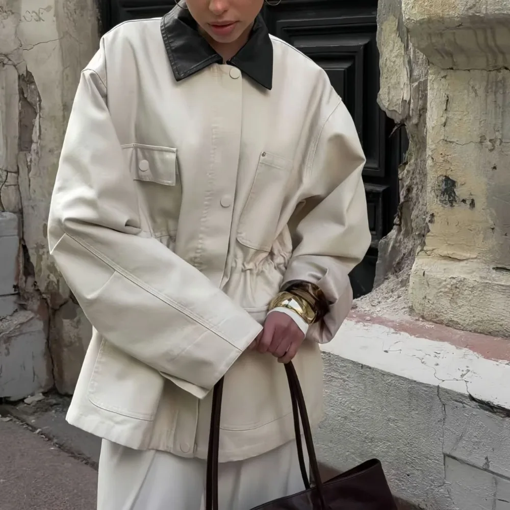 

Куртка в стиле сарая с контрастным меховым воротником, осенне-зимняя женская модная мягкая повседневная офисная повседневная короткая куртка для отдыха и отдыха