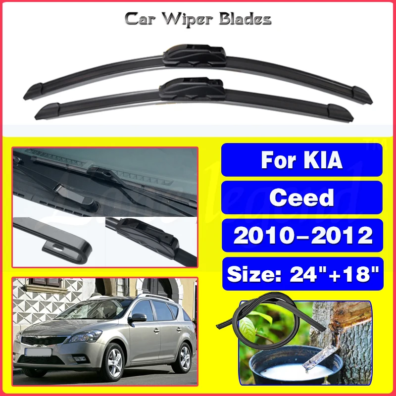 

For KIA Ceed 2010 2011 2012 ED Cee'd Front Wiper Blades Brushes Cutter Accessories U J Hook 24"+18"