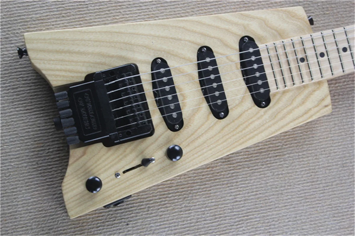 Headless Original Ash Body Electric Guitar with Black Hardware,Offer Customize