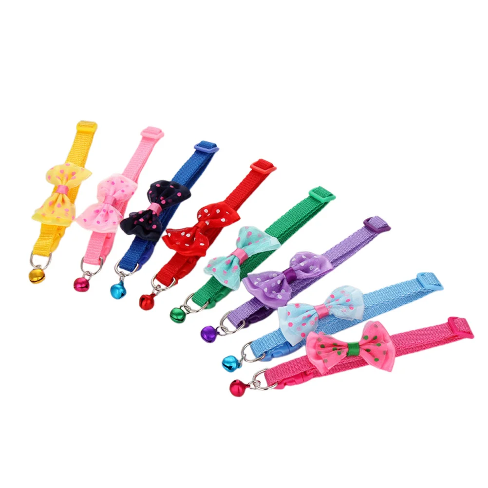 

8Pcs Adjustable Bowknot Cat Collar Bell Lovely Pet Dog Kitten Neck Ring Mixed Color Collar Supplies Pet Supplies