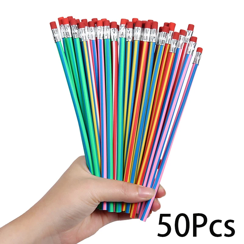 50Pcs Korea Cute Stationery Colorful Magic Bendy Flexible Soft Pencil with Eraser Student School Office Supplies