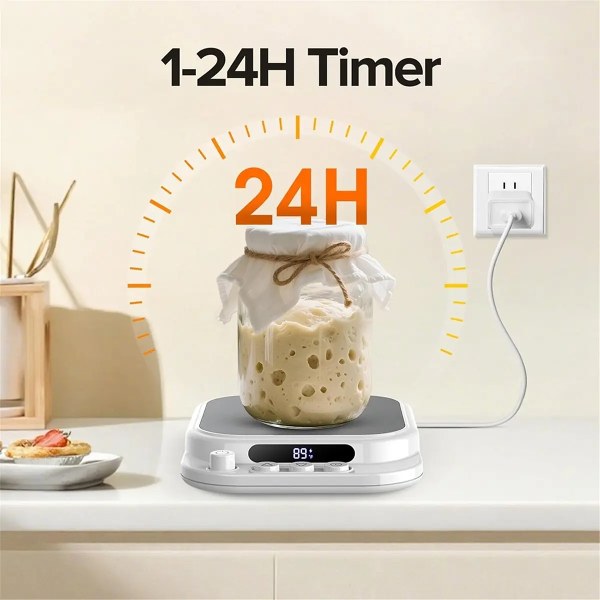 Sourdough Warmer(70-130°F),Temperature Control,24H Timer,Compatible with Flat/Concave Jar Bottom US Plug