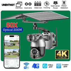 UNENTNGT Dual Lens 4K 50X ZOOM Solar Camera 4G SIM Outdoor 360° PTZ Solar WIFI Security Video CCTV Monitor Human Detection Cam