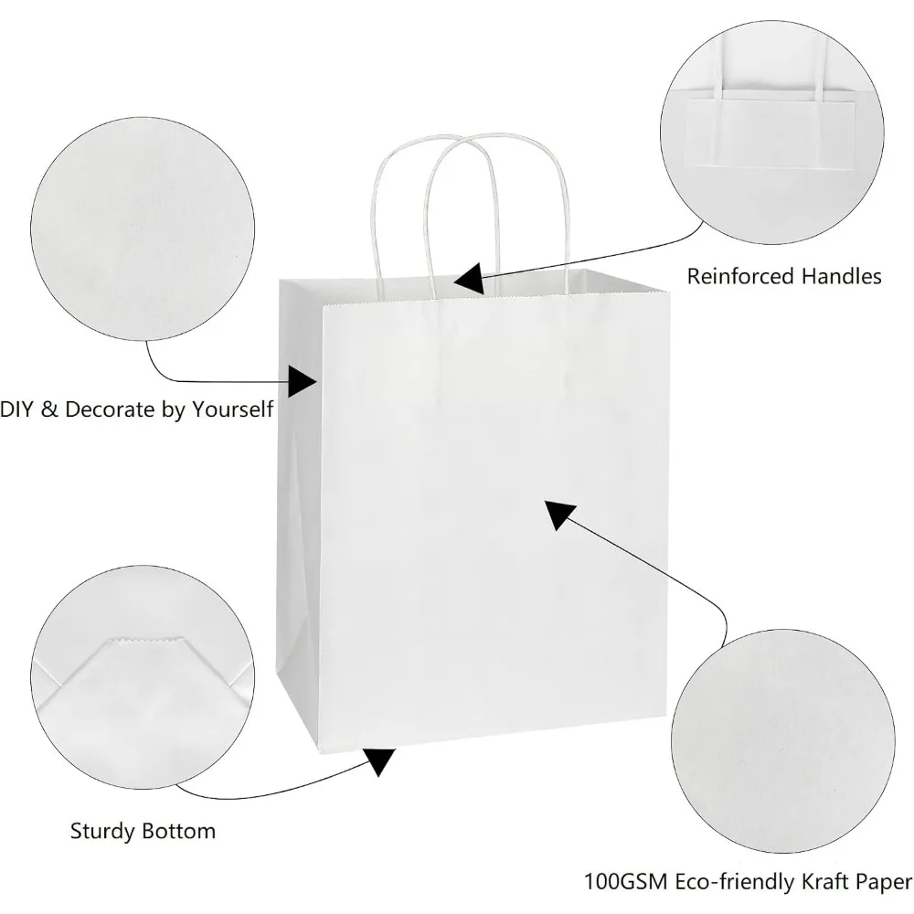50 Pack 8x4.75x10 Inch Kraft Paper Bags with Handles - Bulk Gift Wrap Bags for Shopping, Party, Retail, and More view 3