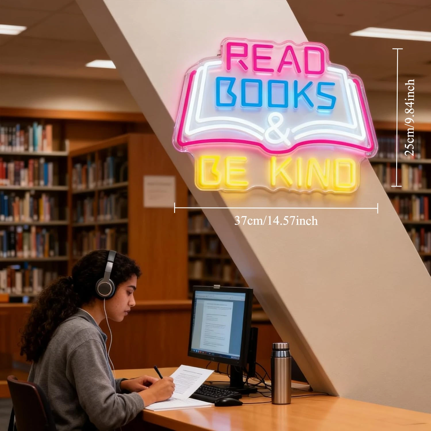 Read Books & Be Kind Neon Sign Book LED Neon Light for Bedroom Classroom Shop Library Bar Wall Decor USB Dimmable Christmas Gift