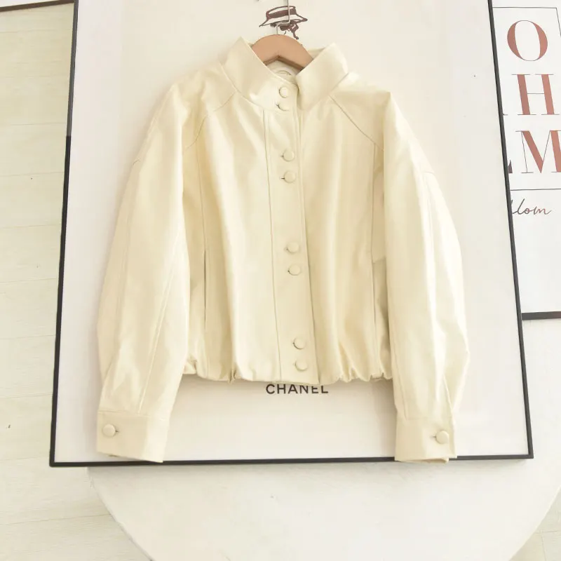 Jaqueta Fena de Couro PU Estilo Doce e Moderno, Gola Alta, Toque Sofisticado, Série  Fraance, Casaco Curto, Nova ...