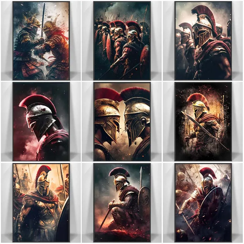 Retro 300 Spartans Warrior Last Spartan Helmet Fight of The Samurai Art Poster Canvas Painting Wall Prints Picture Home Decor