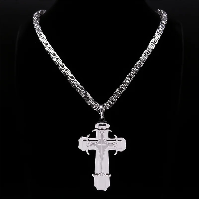 Catholic Christ Jesus Cross Necklace Stainless Steel Religion Big Pendant Necklace Christmas Gift Jewelry corrente feminina