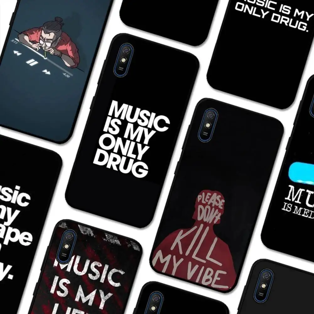 Funda de teléfono Black MUSIC IS MY DRUG para Redmi 5 6 7 8 9 10 Plus Pro 6 7 8 9 A GO K20 K30 K40 Pro Plus F3 Fundas
