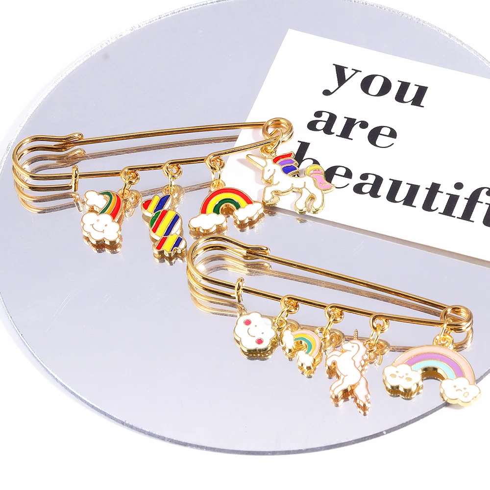 

New In Lovely Alloy Enamel Unicorn Rainbow Charms Brooches Cute Lapel Pin Badge For Kids Girls Bags Clothes Decor Jewelry Gifts